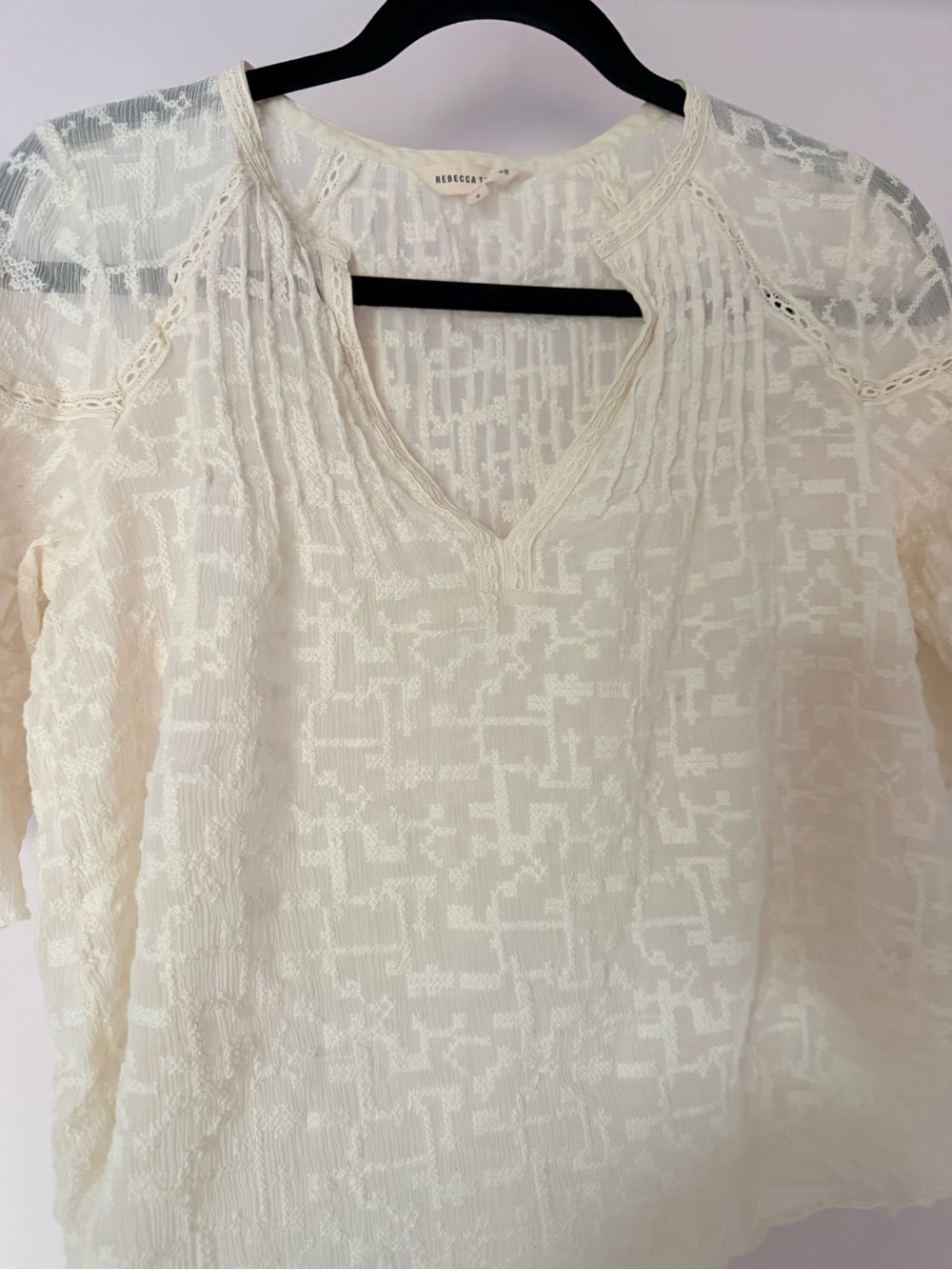 REBECCA TAYLOR White 100% Silk Embroidered Lace Blouse Top V-Neck Shabby Chic - Picture 5 of 9